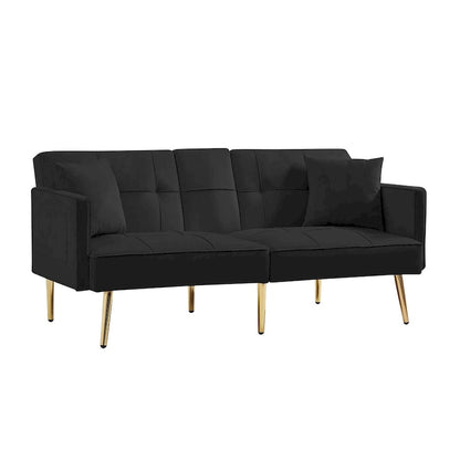 Canapé-lit futon en velours avec pieds en métal doré pour salon, entrée, couloir, bureau