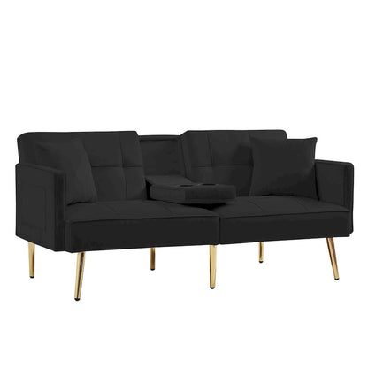Canapé-lit futon en velours avec pieds en métal doré pour salon, entrée, couloir, bureau