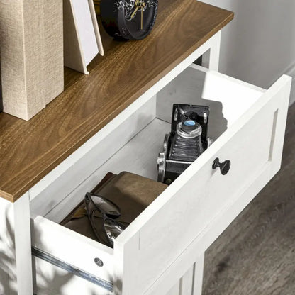 Meuble d'appoint style grange, buffet de cuisine avec double porte et tiroir, blanc