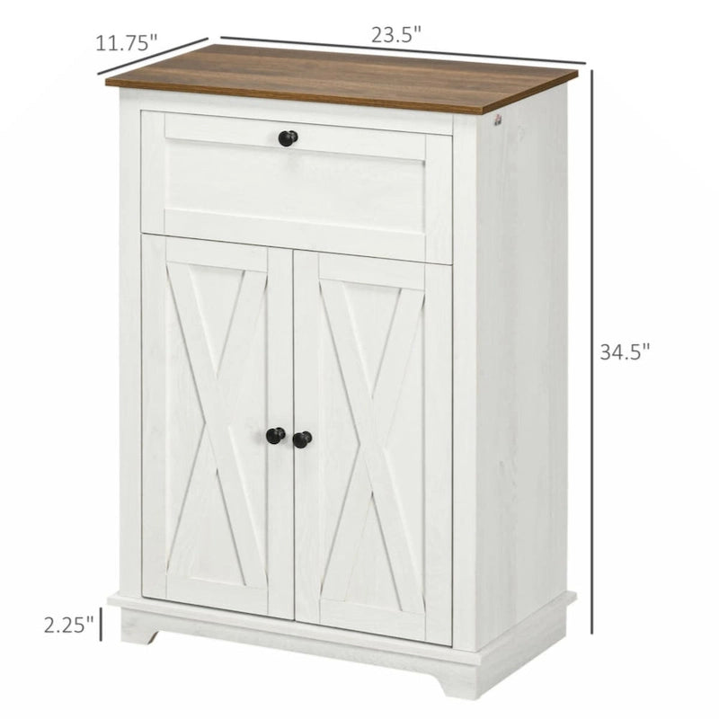Meuble d'appoint style grange, buffet de cuisine avec double porte et tiroir, blanc