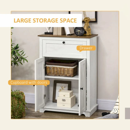 Meuble d'appoint style grange, buffet de cuisine avec double porte et tiroir, blanc