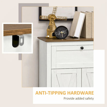 Meuble d'appoint style grange, buffet de cuisine avec double porte et tiroir, blanc