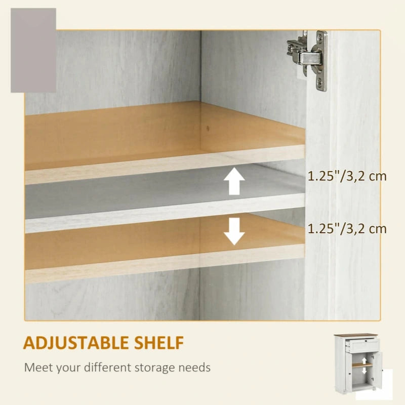 Meuble d'appoint style grange, buffet de cuisine avec double porte et tiroir, blanc