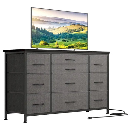 Commode de chambre à coucher avec 10 grands tiroirs pour meuble TV de 55 pouces de long - 55 pouces