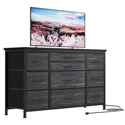Commode de chambre à coucher avec 10 grands tiroirs pour meuble TV de 55 pouces de long - 55 pouces