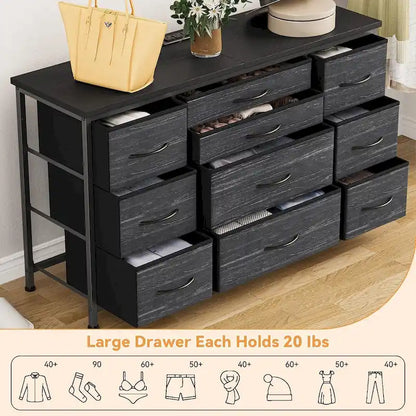 Commode de chambre à coucher avec 10 grands tiroirs pour meuble TV de 55 pouces de long - 55 pouces