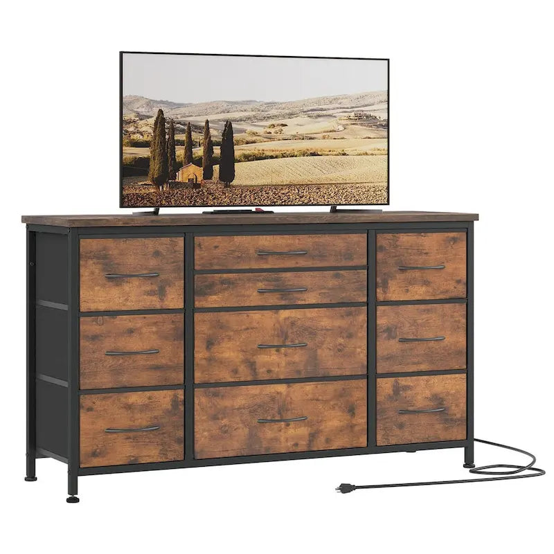 Commode de chambre à coucher avec 10 grands tiroirs pour meuble TV de 55 pouces de long - 55 pouces