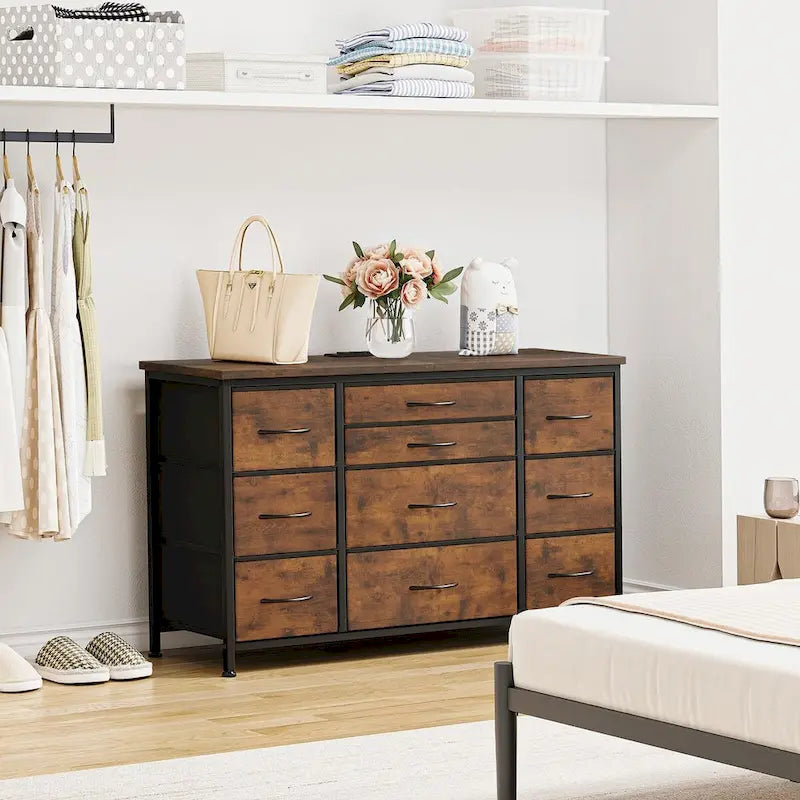 Commode de chambre à coucher avec 10 grands tiroirs pour meuble TV de 55 pouces de long - 55 pouces