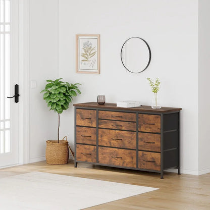 Commode de chambre à coucher avec 10 grands tiroirs pour meuble TV de 55 pouces de long - 55 pouces