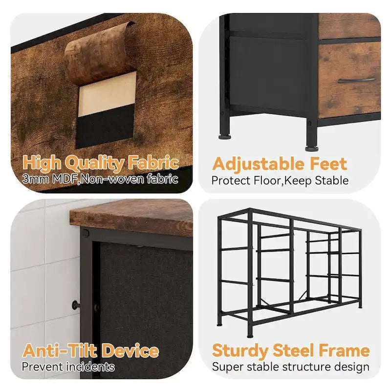 Commode de chambre à coucher avec 10 grands tiroirs pour meuble TV de 55 pouces de long - 55 pouces