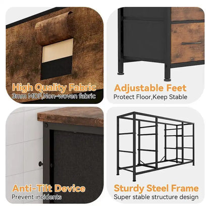 Commode de chambre à coucher avec 10 grands tiroirs pour meuble TV de 55 pouces de long - 55 pouces