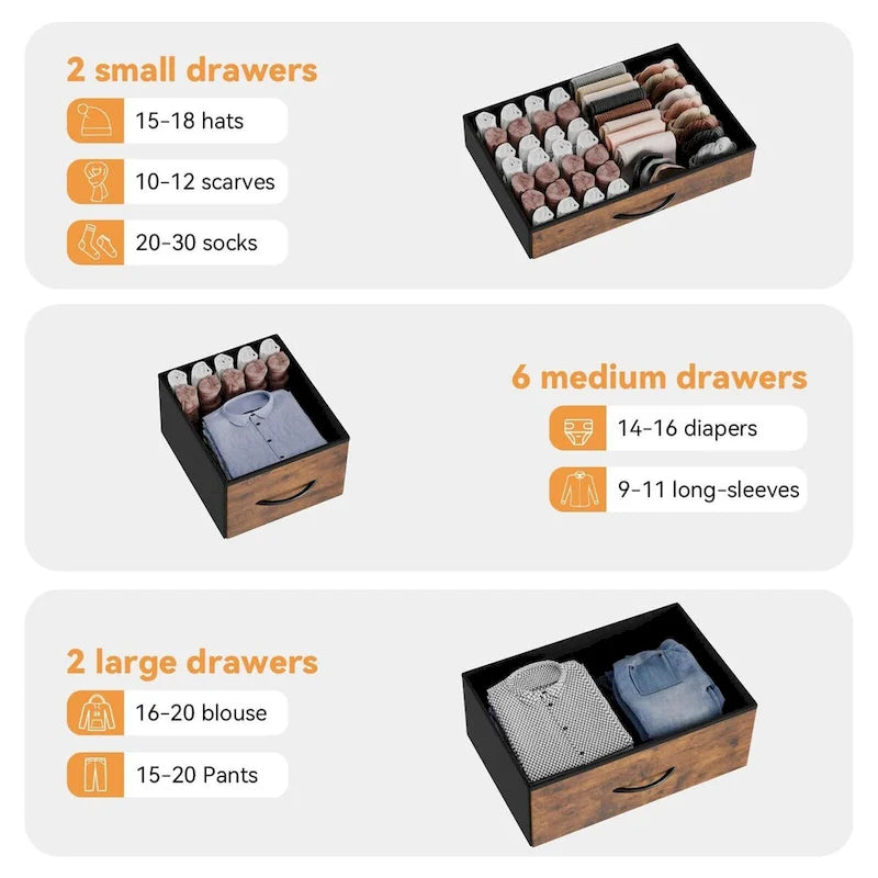 Commode de chambre à coucher avec 10 grands tiroirs pour meuble TV de 55 pouces de long - 55 pouces