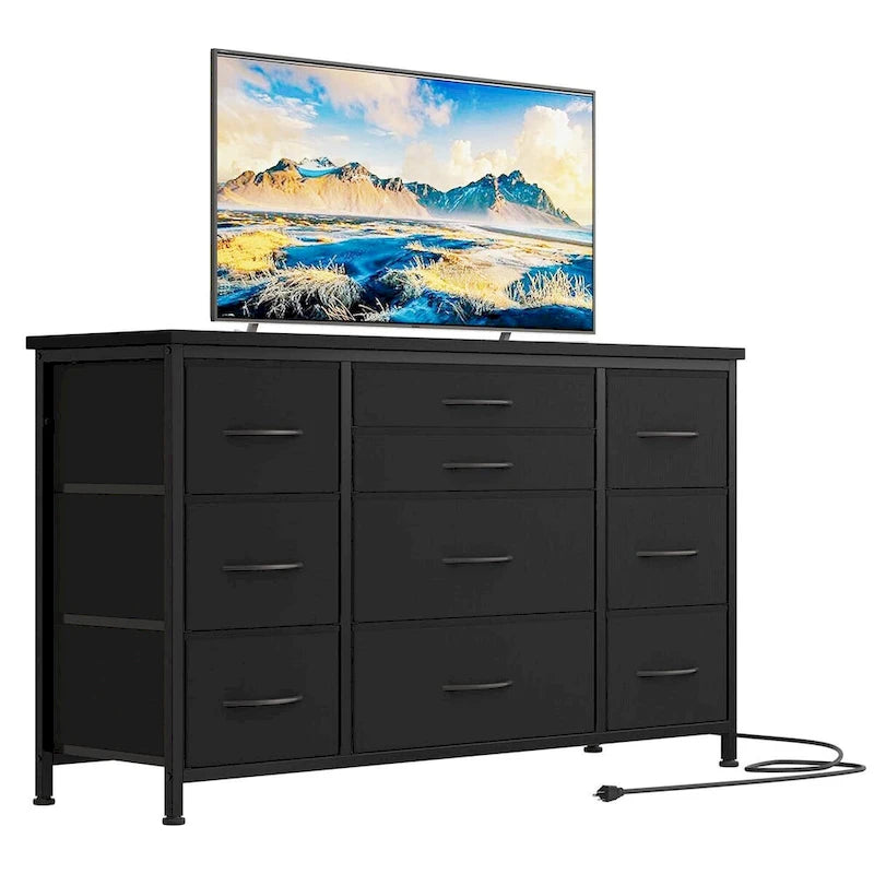 Commode de chambre à coucher avec 10 grands tiroirs pour meuble TV de 55 pouces de long - 55 pouces