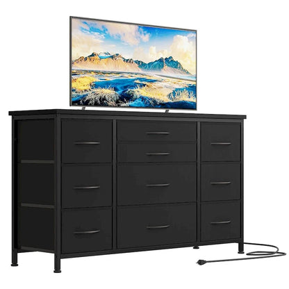 Commode de chambre à coucher avec 10 grands tiroirs pour meuble TV de 55 pouces de long - 55 pouces