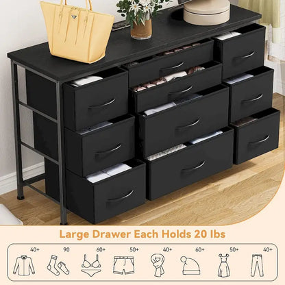 Commode de chambre à coucher avec 10 grands tiroirs pour meuble TV de 55 pouces de long - 55 pouces