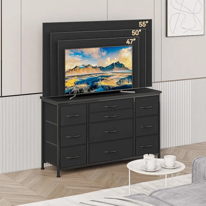 Commode de chambre à coucher avec 10 grands tiroirs pour meuble TV de 55 pouces de long - 55 pouces