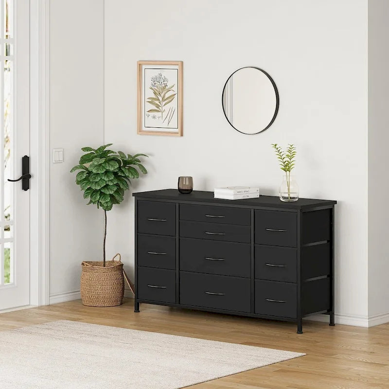 Commode de chambre à coucher avec 10 grands tiroirs pour meuble TV de 55 pouces de long - 55 pouces