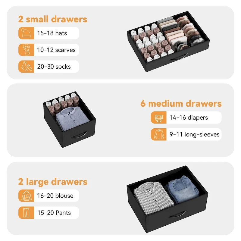 Commode de chambre à coucher avec 10 grands tiroirs pour meuble TV de 55 pouces de long - 55 pouces