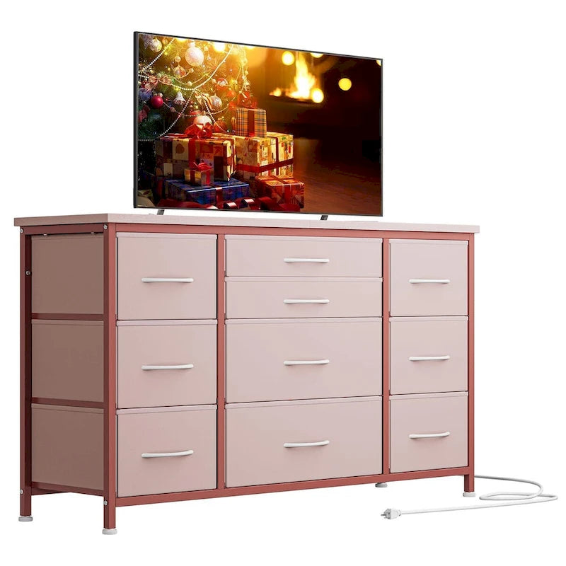 Commode de chambre à coucher avec 10 grands tiroirs pour meuble TV de 55 pouces de long - 55 pouces