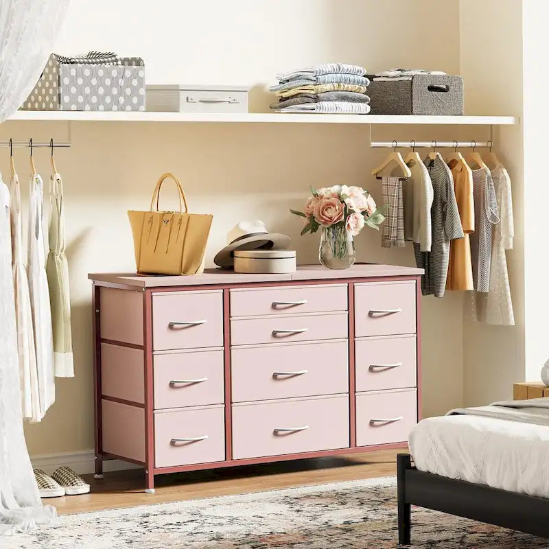 Commode de chambre à coucher avec 10 grands tiroirs pour meuble TV de 55 pouces de long - 55 pouces
