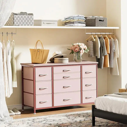 Commode de chambre à coucher avec 10 grands tiroirs pour meuble TV de 55 pouces de long - 55 pouces