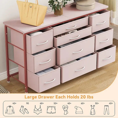 Commode de chambre à coucher avec 10 grands tiroirs pour meuble TV de 55 pouces de long - 55 pouces