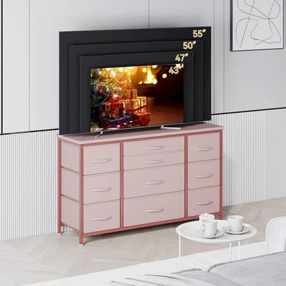Commode de chambre à coucher avec 10 grands tiroirs pour meuble TV de 55 pouces de long - 55 pouces