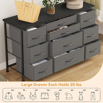 Commode de chambre à coucher avec 10 grands tiroirs pour meuble TV de 55 pouces de long - 55 pouces