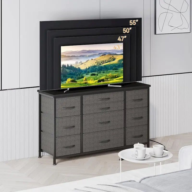 Commode de chambre à coucher avec 10 grands tiroirs pour meuble TV de 55 pouces de long - 55 pouces