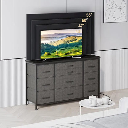 Commode de chambre à coucher avec 10 grands tiroirs pour meuble TV de 55 pouces de long - 55 pouces