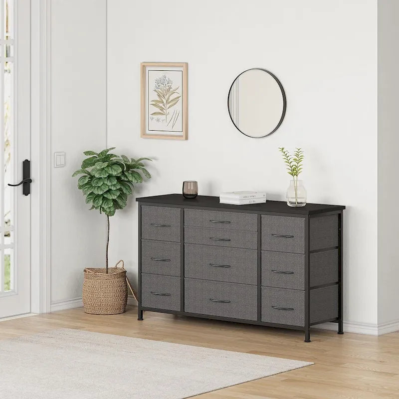 Commode de chambre à coucher avec 10 grands tiroirs pour meuble TV de 55 pouces de long - 55 pouces