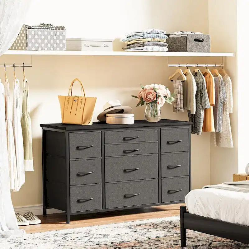 Commode de chambre à coucher avec 10 grands tiroirs pour meuble TV de 55 pouces de long - 55 pouces