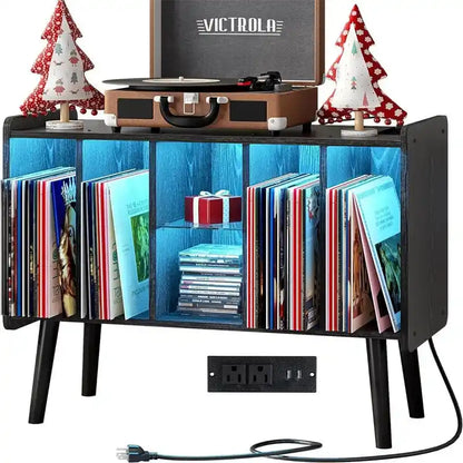 Support pour platine vinyle avec éclairage LED - 14,2 cm (P) x 32,5 cm (L) x 27,2 cm (H)