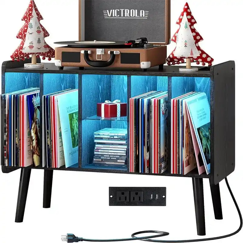 Support pour platine vinyle avec éclairage LED - 14,2 cm (P) x 32,5 cm (L) x 27,2 cm (H)