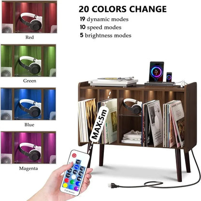 Support pour platine vinyle avec éclairage LED - 14,2 cm (P) x 32,5 cm (L) x 27,2 cm (H)