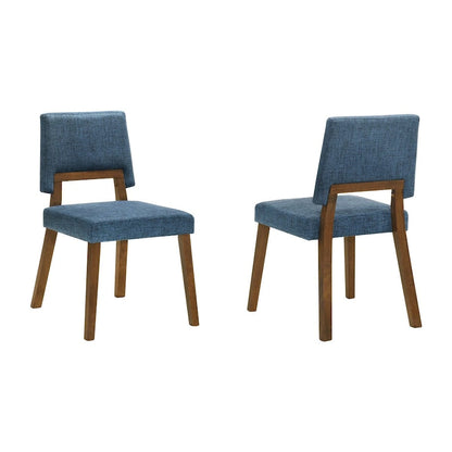 Chaises de salle à manger Yumi 58 cm (23 pouces), lot de 2, assise en tissu bleu, couleur noyer marron