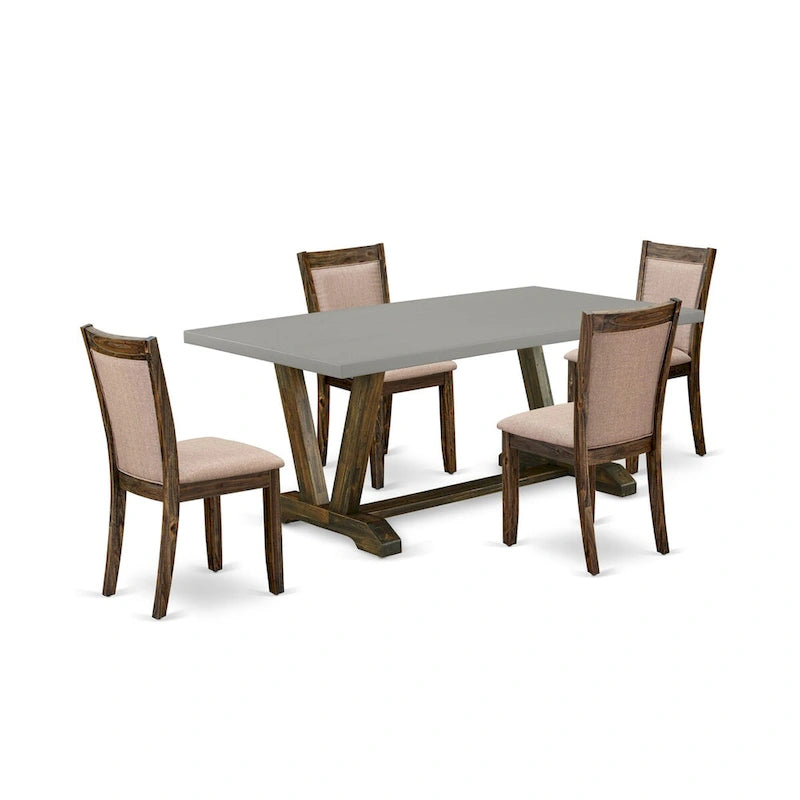Ensemble de salle à manger East West Furniture : table de cuisine et chaises en lin kaki foncé, style jacobéen vieilli (composition au choix).