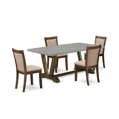 Ensemble de salle à manger East West Furniture : table de cuisine et chaises en lin kaki foncé, style jacobéen vieilli (composition au choix).