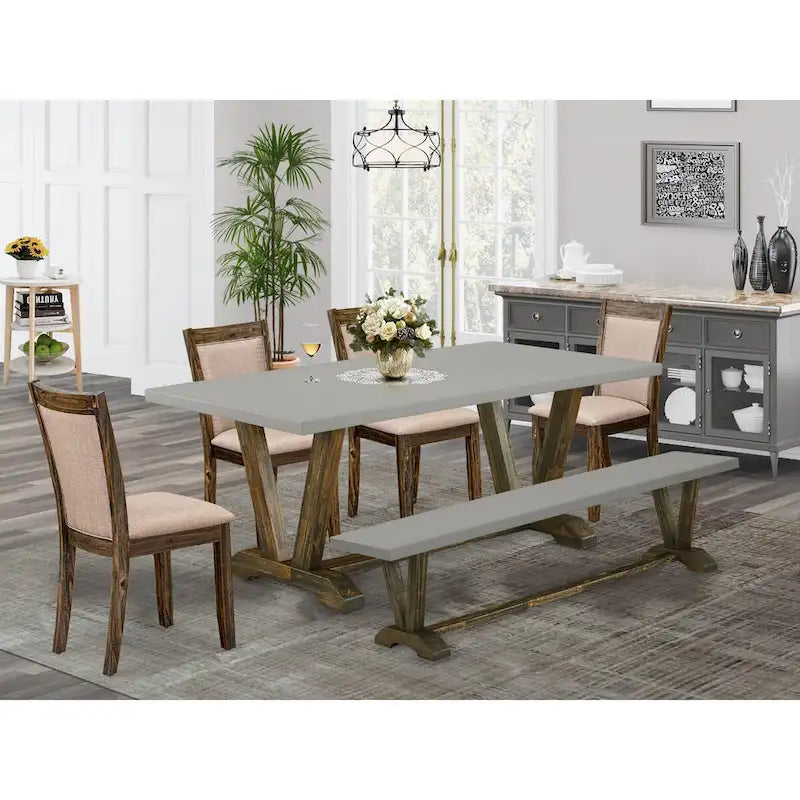 Ensemble de salle à manger East West Furniture : table de cuisine et chaises en lin kaki foncé, style jacobéen vieilli (composition au choix).