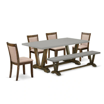 Ensemble de salle à manger East West Furniture : table de cuisine et chaises en lin kaki foncé, style jacobéen vieilli (composition au choix).