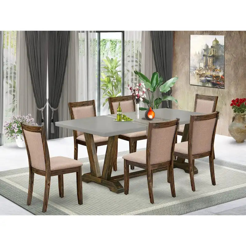 Ensemble de salle à manger East West Furniture : table de cuisine et chaises en lin kaki foncé, style jacobéen vieilli (composition au choix).