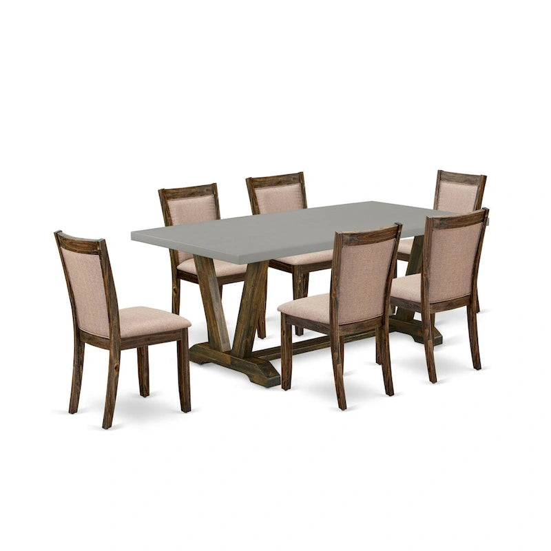 Ensemble de salle à manger East West Furniture : table de cuisine et chaises en lin kaki foncé, style jacobéen vieilli (composition au choix).