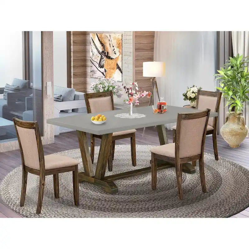 Ensemble de salle à manger East West Furniture : table de cuisine et chaises en lin kaki foncé, style jacobéen vieilli (composition au choix).
