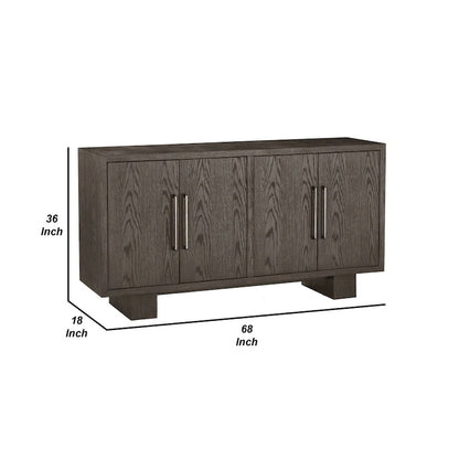Buffet Mod 68 pouces, bois d'hévéa, veinage apparent, gris frêne