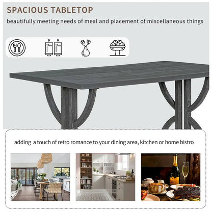 Ensemble de salle à manger rétro rectangulaire 6 pièces, comprenant une table aux pieds originaux, 4 chaises rembourrées et 1 banc, idéal pour la salle à manger et la cuisine.