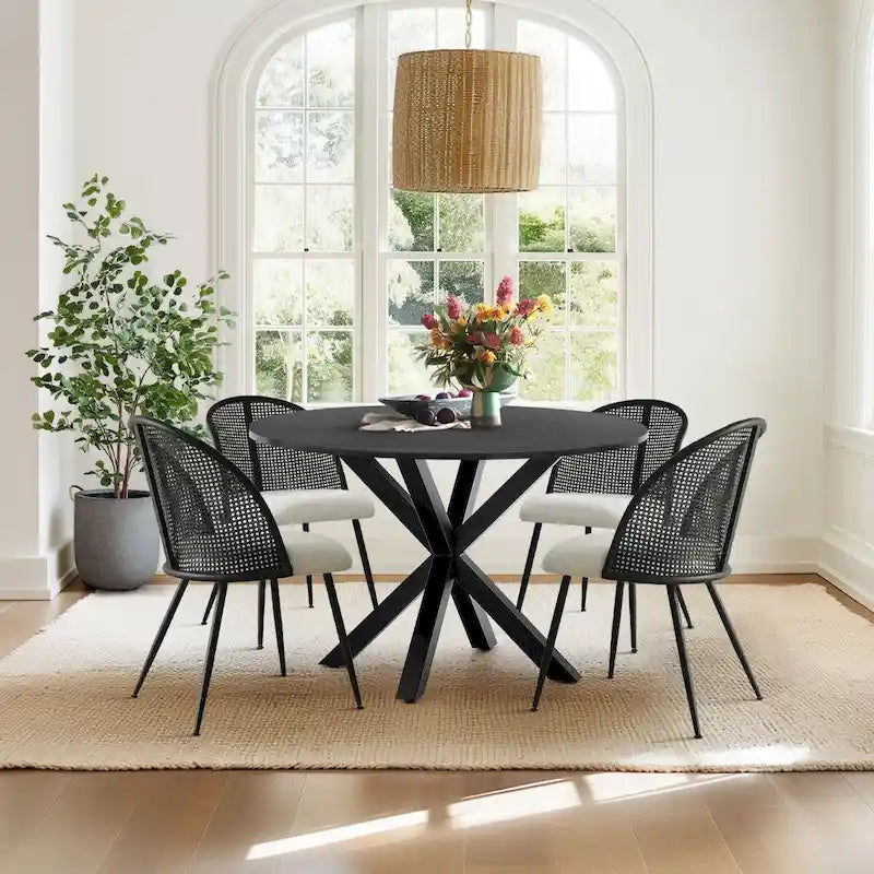 Chaise de salle à manger à dossier haut en rotin bouclé