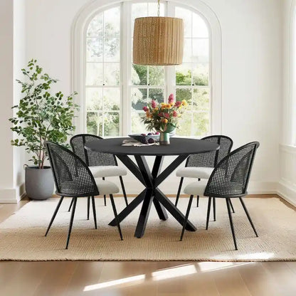 Chaise de salle à manger à dossier haut en rotin bouclé