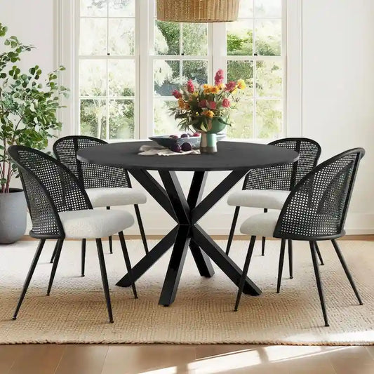 High Back Rattan Boucle Dining Chair