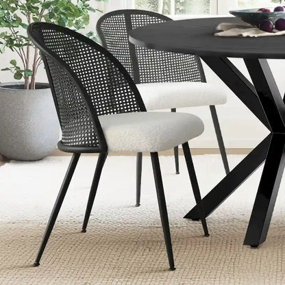 Chaise de salle à manger à dossier haut en rotin bouclé