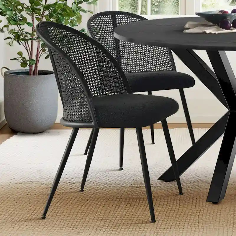 Chaise de salle à manger à dossier haut en rotin bouclé